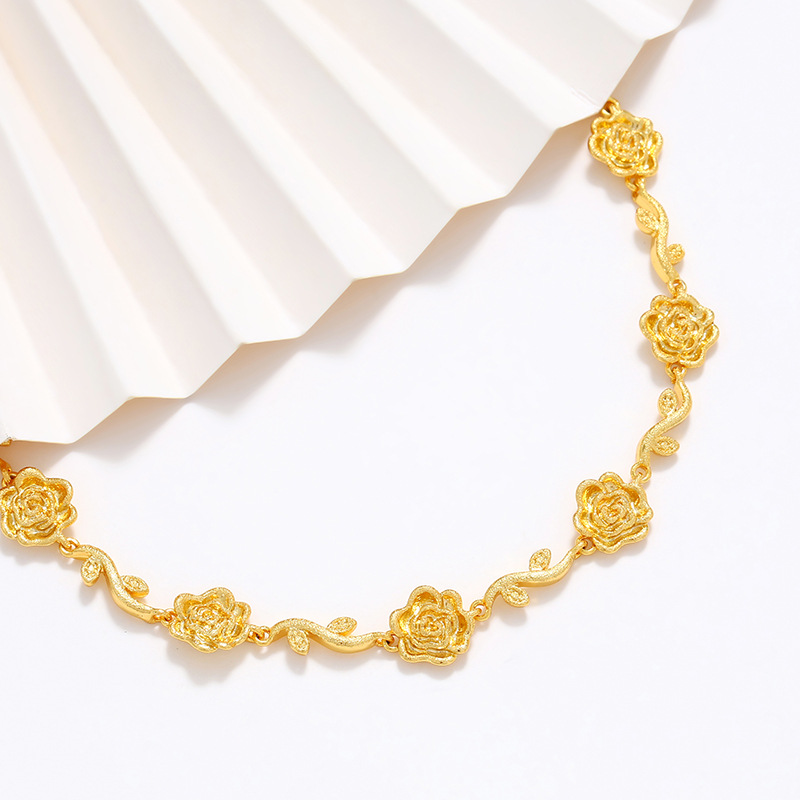 Romantic 24K Gold Plated Rose Branch Link Bracelet for Women Dainty Adjustable Rose Beaded Bracelets for Girls Valentines Mother Day Gifts - Image 4