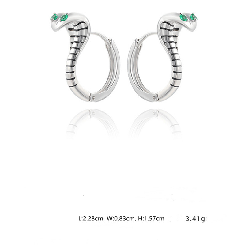 Silver Plated Green Rhinestone Snake Shape Hoop Earrings for Women Men Trendy Hoops Drop Earrings Jewelry Gifts - Image 4