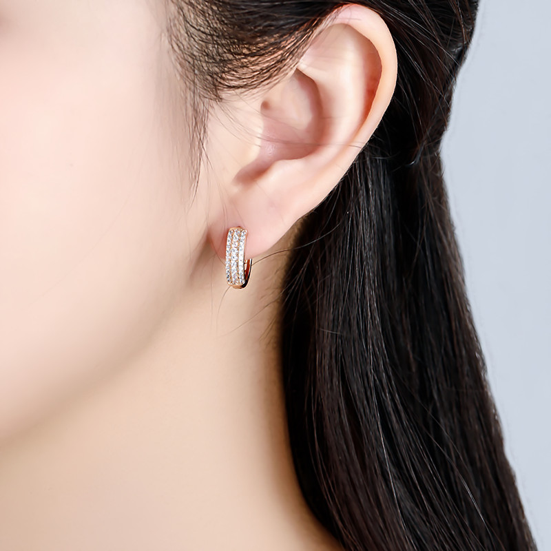 Dainty 18K Gold Plated Multiple Row Rhinestone Hoop Earrings Classic Diamond Ear Loops Drop Earrings for Women Girls Wedding Party Earrings Jewelry Gifts - Image 4