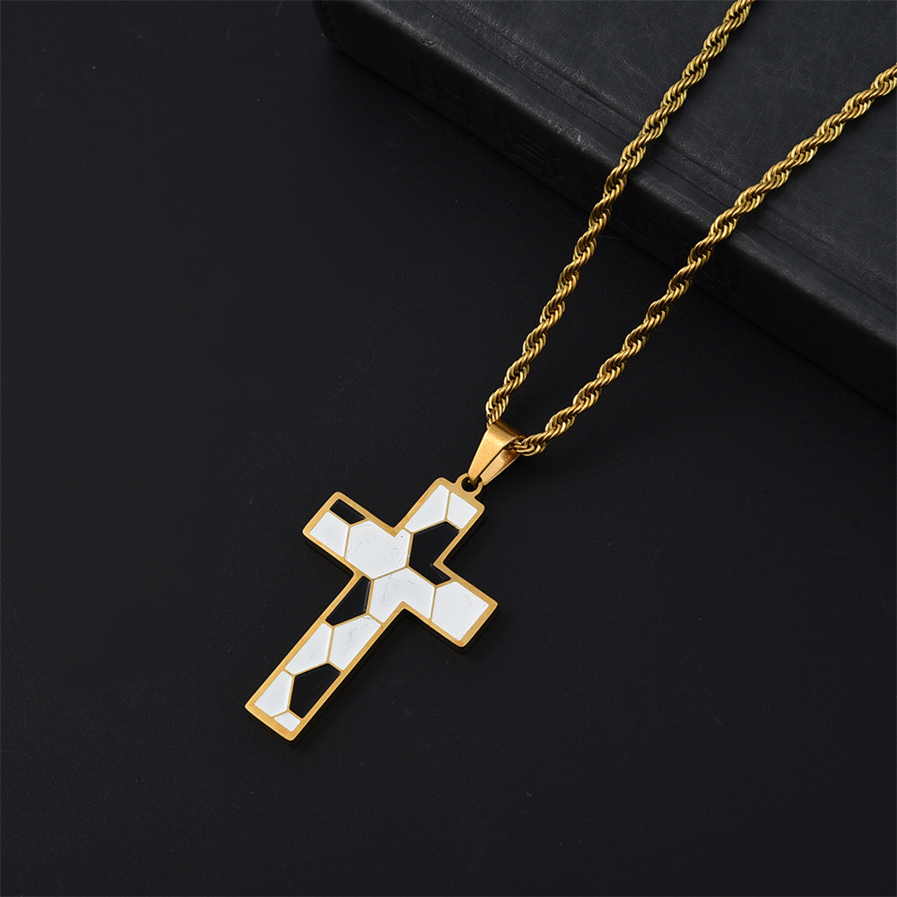 Trendy Sport Cross Necklace Silver Black Gold Plated Stainless Steel Enamel Football Cross Pendant Necklaces for Men Women Jewelry Gifts - Image 9