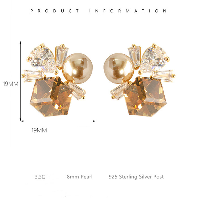925 Sterling Silver Post Stud Earrings CZ Cubic Zirconia Pearl Crystal Square Cube Stud Earrings for Women Girls Wedding Party Jewelry Gifts - Image 4