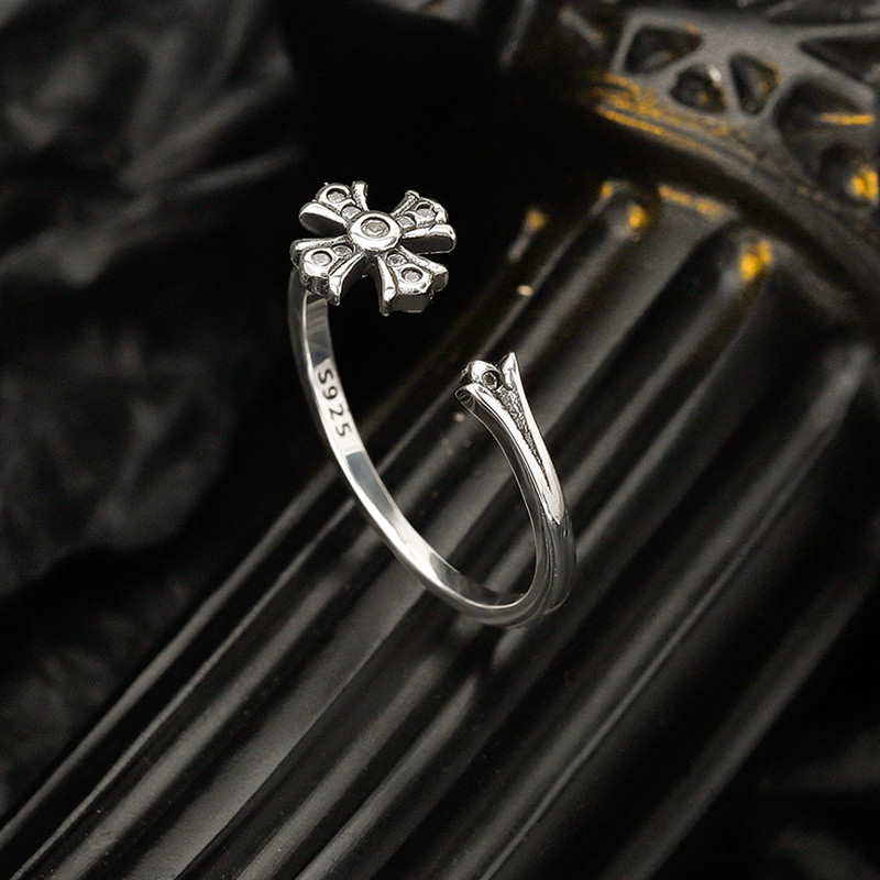Fine Jewelry Dainty S925 Sterling Silver Paved Diamond Cross Open Rings Cross Adjustable Rings for Women Men Fashion Jewelry Gifts - Image 2