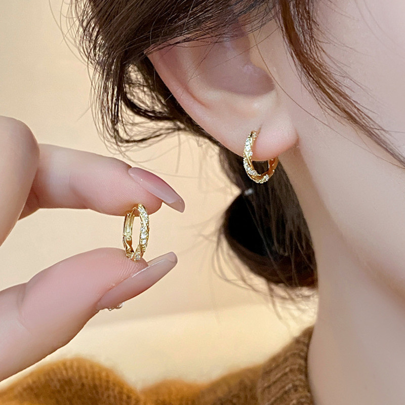 Dainty 18K Gold Plated Copper Paved Cubic Zirconia Twist CZ Huggie Hoop Earrings for Women Girls Fashion Jewelry Gifts - Image 4