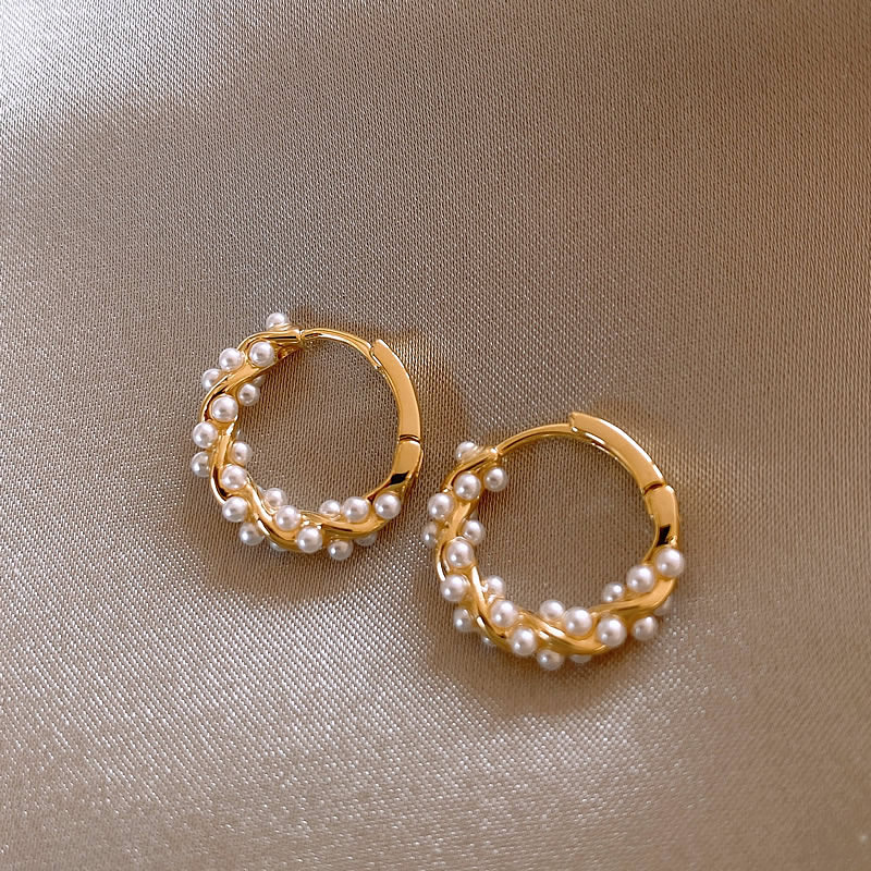 Dainty Pearl Earrings Loops Dangle Drop Earrings 18K Gold Plated Copper Twrist Loops with Pearl Hoop Earrings for Women Birthday Wedding Jewelry Gifts - Image 4