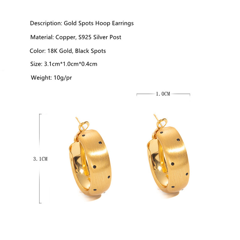 Elegant 925 Sterling Silver Post 18K Gold Plated Copper with Black Spots Exaggerated Chunky Open Hoop Earrings for Women Chic Jewelry Gifts - Image 6
