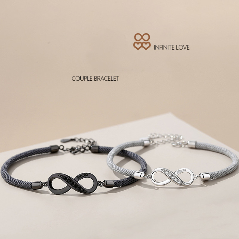 Unique Love Infinite Couple Bracelets Woven Bracelet CZ Cubic Zirconia Digit 8 Charm Bracelets for Women Men Lovers Adjustable Bracelet Cuff Bangles Jewelry - Image 4