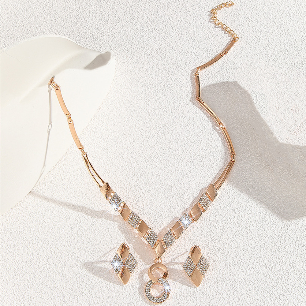 Dainty Gold plated Rhinestone Diamond Stud Earrings and Digit 8 Pendant Necklaces Jewelry Set for Women Girls Party Birthday Show Jewelry Accessories - Image 4