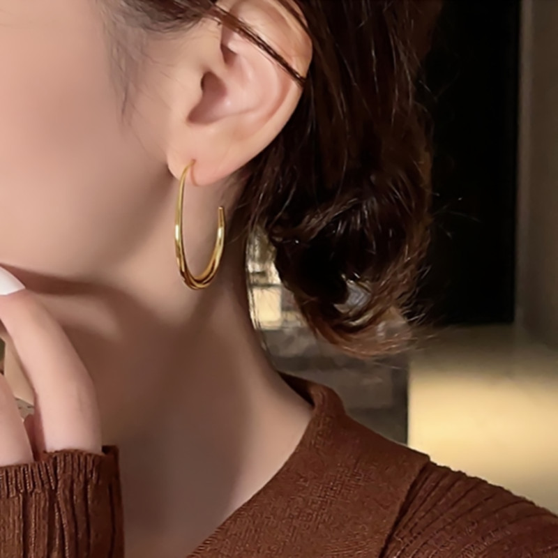 Personalized 18K Gold White Gold Copper Simple Plain Open Drop Hoop Earrings for Women Elegant Jewelry Gifts - Image 4