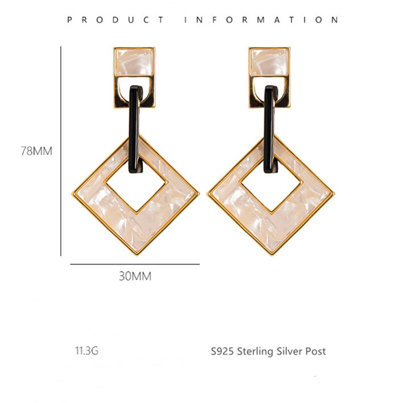Chic Leopard and Shell Pattern Square Dangle Drop Earrings for Women Girls Trendy S925 Sterling Silver Post Geometric Earrings Jewelry Gifts - Image 4