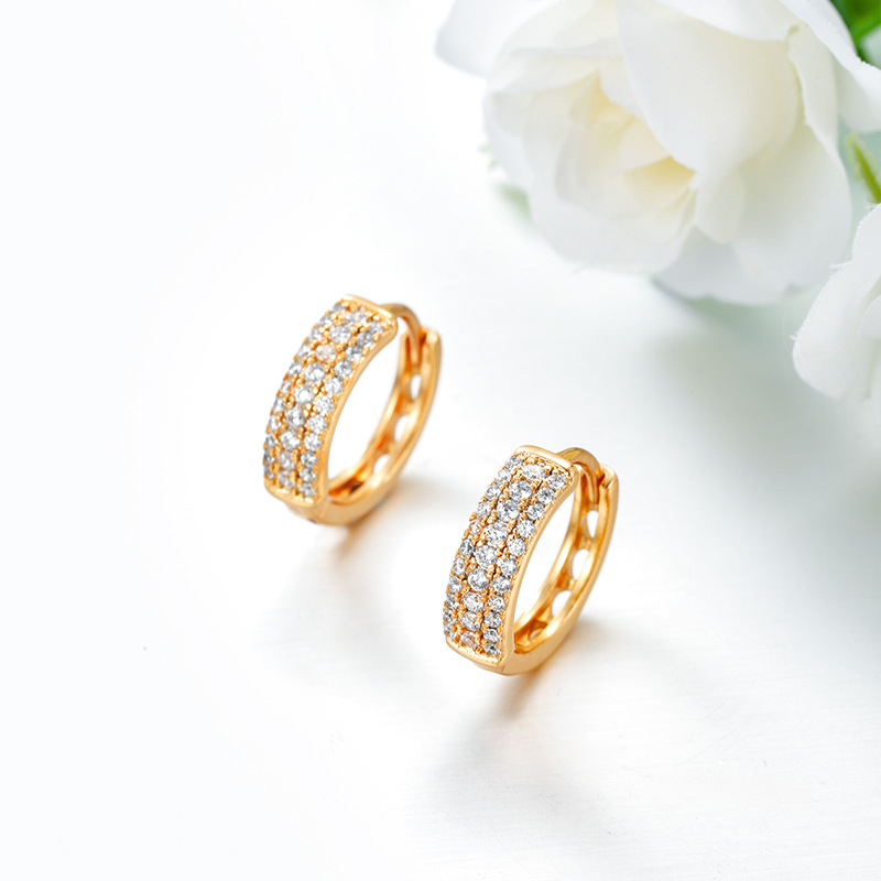 Dainty 18K Gold Plated Multiple Row Rhinestone Hoop Earrings Classic Diamond Ear Loops Drop Earrings for Women Girls Wedding Party Earrings Jewelry Gifts - Image 5