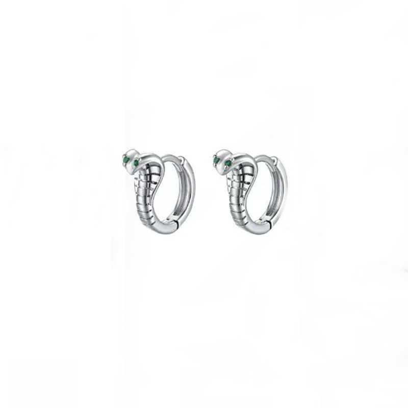 Silver Plated Green Rhinestone Snake Shape Hoop Earrings for Women Men Trendy Hoops Drop Earrings Jewelry Gifts - Image 5