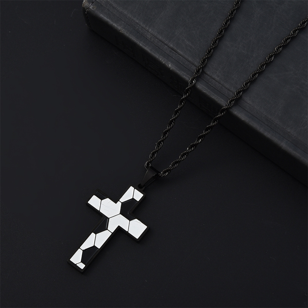 Trendy Sport Cross Necklace Silver Black Gold Plated Stainless Steel Enamel Football Cross Pendant Necklaces for Men Women Jewelry Gifts - Image 4