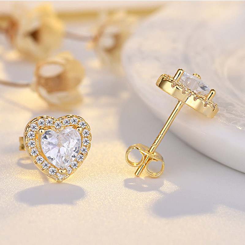 Dainty 18K Gold White Gold CZ Love Heart Stud Earrings for Women S925 Sterling Silver Post Wedding Earrings for Girls Romantic - Image 5