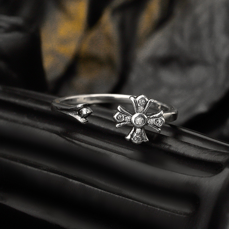 Fine Jewelry Dainty S925 Sterling Silver Paved Diamond Cross Open Rings Cross Adjustable Rings for Women Men Fashion Jewelry Gifts - Image 3