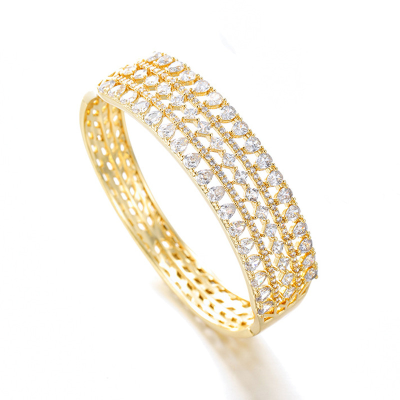 Fine Jewelry Dainty CZ Bangle for Women 14K Gold Plated Cubic Zirconia Chunky Cuff Bracelet Bangle for Women Wedding Wristband Gifts - Image 5