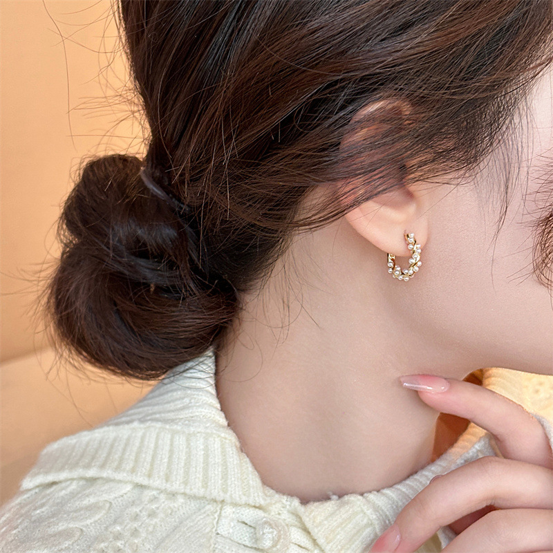 Dainty Pearl Earrings Loops Dangle Drop Earrings 18K Gold Plated Copper Twrist Loops with Pearl Hoop Earrings for Women Birthday Wedding Jewelry Gifts - Image 5