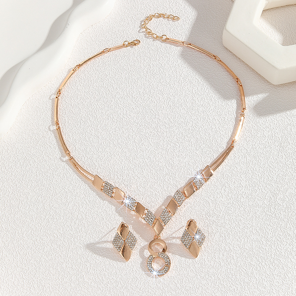 Dainty Gold plated Rhinestone Diamond Stud Earrings and Digit 8 Pendant Necklaces Jewelry Set for Women Girls Party Birthday Show Jewelry Accessories - Image 3