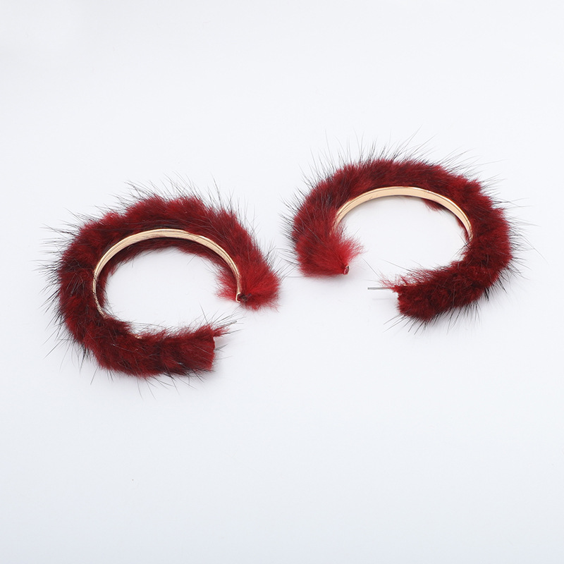 Dainty Soft Fluffy Open Hoop Earrings for Women Girls Red Hairy Fur C Shape Loops Drop Earrings for Ladies Fall Fashion Chic Jewlry Gifts - Image 6