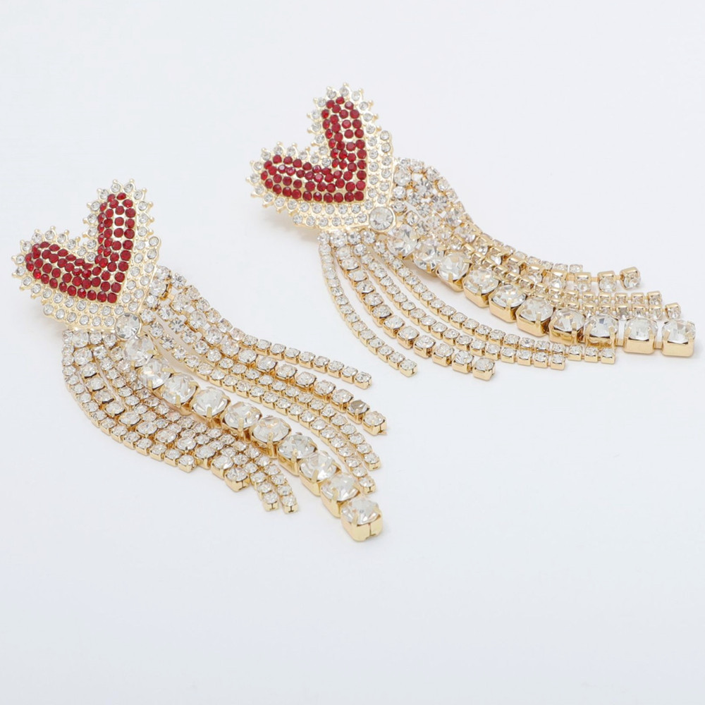 Dainty Red Rhinestone Love Heart Stud Earrings Dangling Crystal Tassel Earrings for Women Girls Wedding Party Jewelry Accessories - Image 5