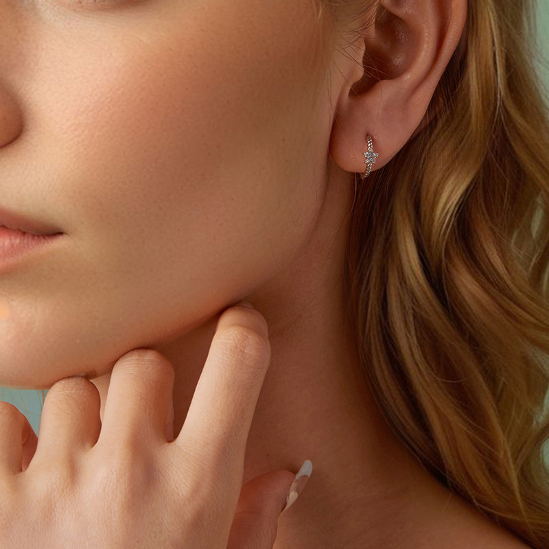 Fine Jewelry S925 Sterling Silver Hoop Earrings with Zircon Star Hoops Dangle Drop Earrings for Women Girls Jewelry Gifts - Image 5