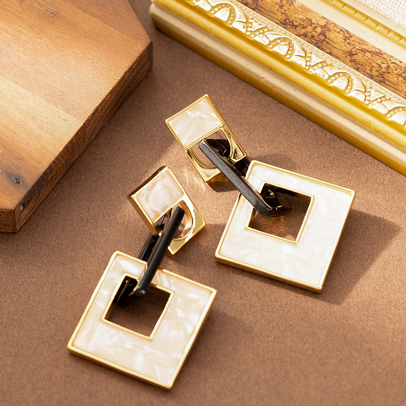 Chic Leopard and Shell Pattern Square Dangle Drop Earrings for Women Girls Trendy S925 Sterling Silver Post Geometric Earrings Jewelry Gifts - Image 5