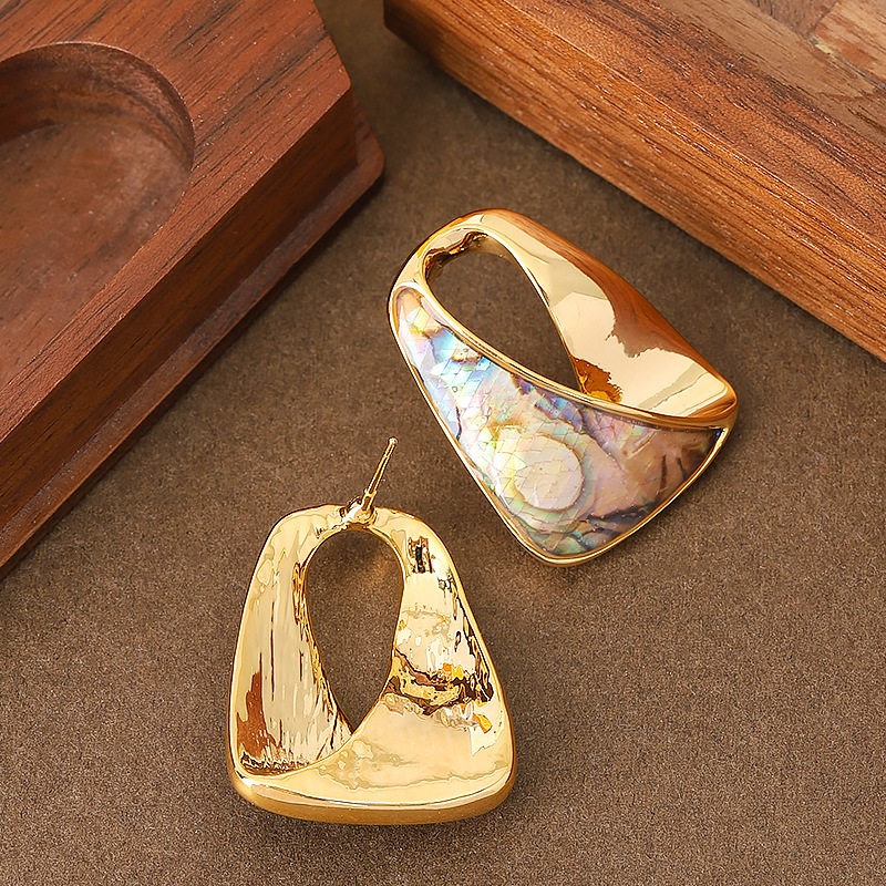 Fine Jewelry S925 Sterling Silver Post Gold Geometric Irregular Twist Paua Shell Chunky Hoop Earrings for Women Girls Boho Beach Party Drop Earrings Jewelry Gifts - Image 6