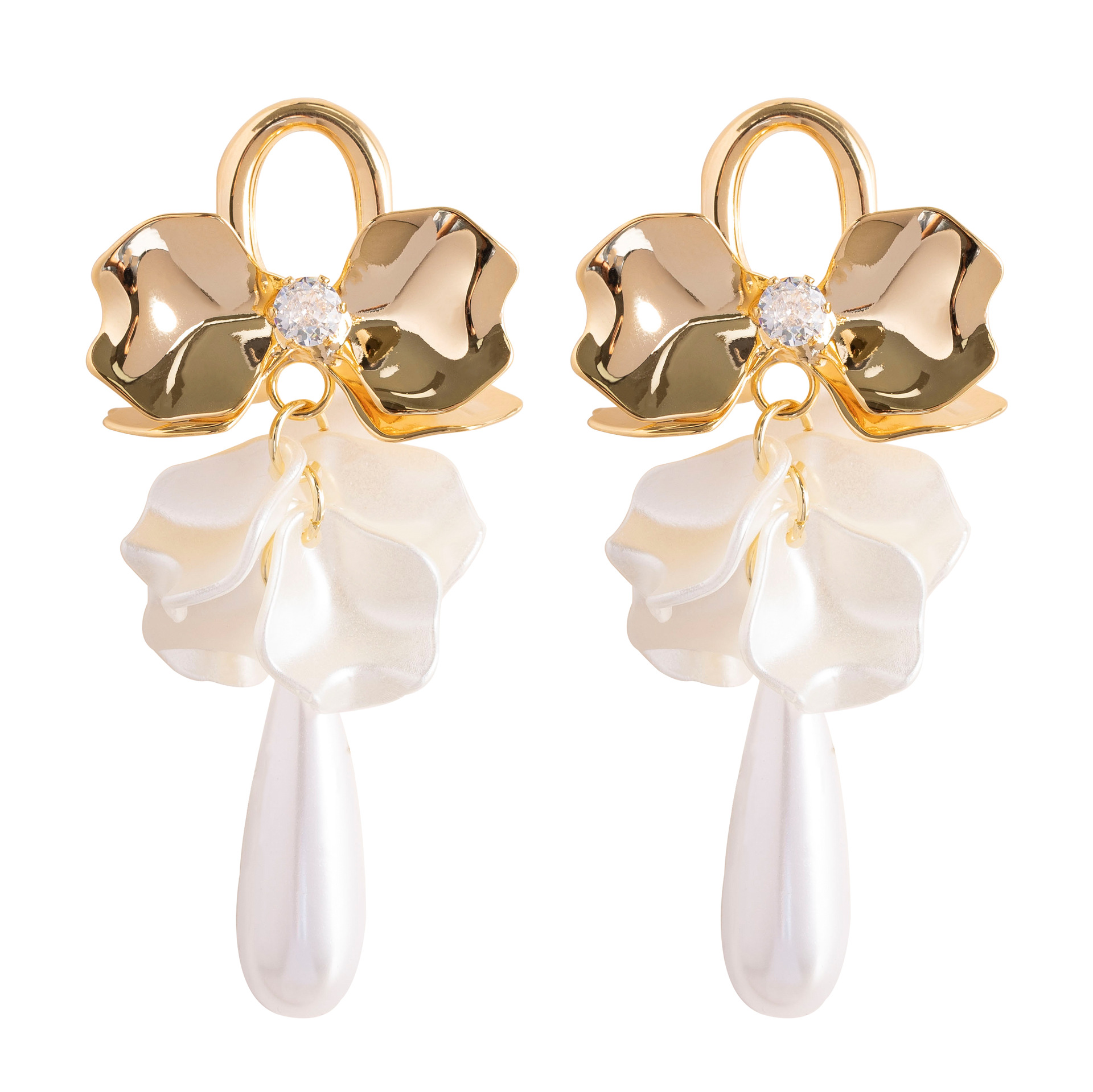 Fine Jewelry S925 Sterling Silver Post 18K Gold plated Hoops with Zircon Flower Stud Earrings Dangle Shell Flower Pearl Drop Earrings for Women - Image 6