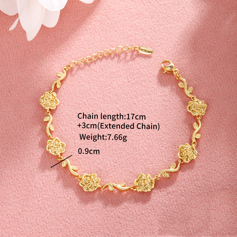 Romantic 24K Gold Plated Rose Branch Link Bracelet for Women Dainty Adjustable Rose Beaded Bracelets for Girls Valentines Mother Day Gifts - Image 6