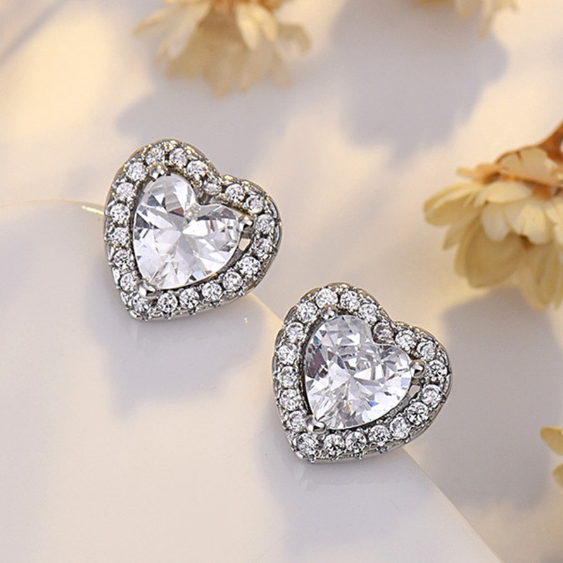 Dainty 18K Gold White Gold CZ Love Heart Stud Earrings for Women S925 Sterling Silver Post Wedding Earrings for Girls Romantic - Image 6