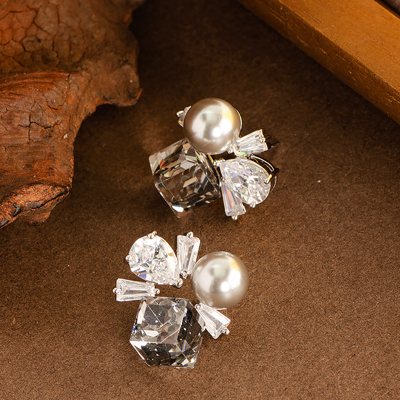 925 Sterling Silver Post Stud Earrings CZ Cubic Zirconia Pearl Crystal Square Cube Stud Earrings for Women Girls Wedding Party Jewelry Gifts - Image 6