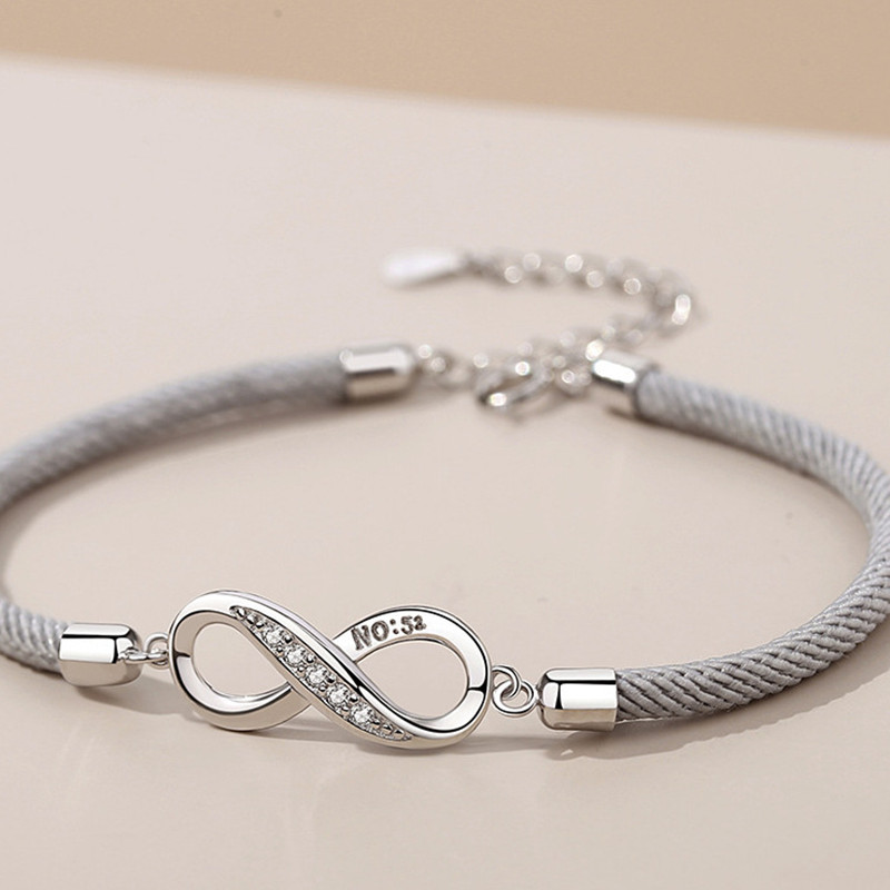 Unique Love Infinite Couple Bracelets Woven Bracelet CZ Cubic Zirconia Digit 8 Charm Bracelets for Women Men Lovers Adjustable Bracelet Cuff Bangles Jewelry - Image 6