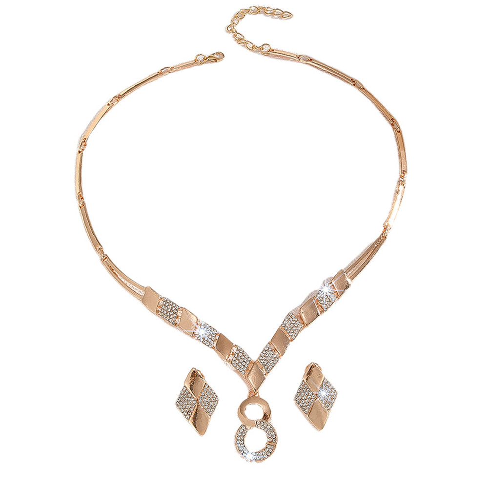 Dainty Gold plated Rhinestone Diamond Stud Earrings and Digit 8 Pendant Necklaces Jewelry Set for Women Girls Party Birthday Show Jewelry Accessories - Image 6