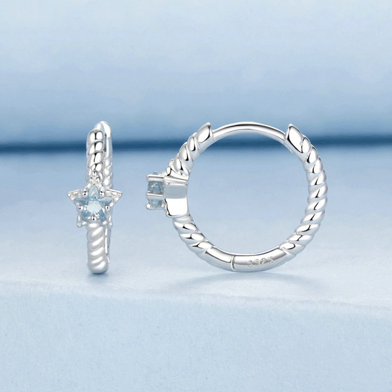 Fine Jewelry S925 Sterling Silver Hoop Earrings with Zircon Star Hoops Dangle Drop Earrings for Women Girls Jewelry Gifts - Image 6