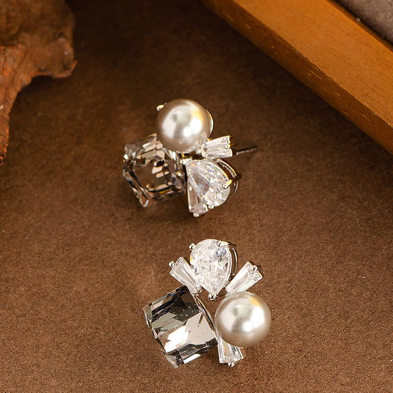 925 Sterling Silver Post Stud Earrings CZ Cubic Zirconia Pearl Crystal Square Cube Stud Earrings for Women Girls Wedding Party Jewelry Gifts - Image 7