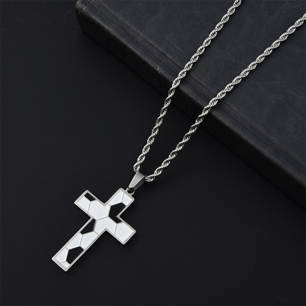 Trendy Sport Cross Necklace Silver Black Gold Plated Stainless Steel Enamel Football Cross Pendant Necklaces for Men Women Jewelry Gifts - Image 5