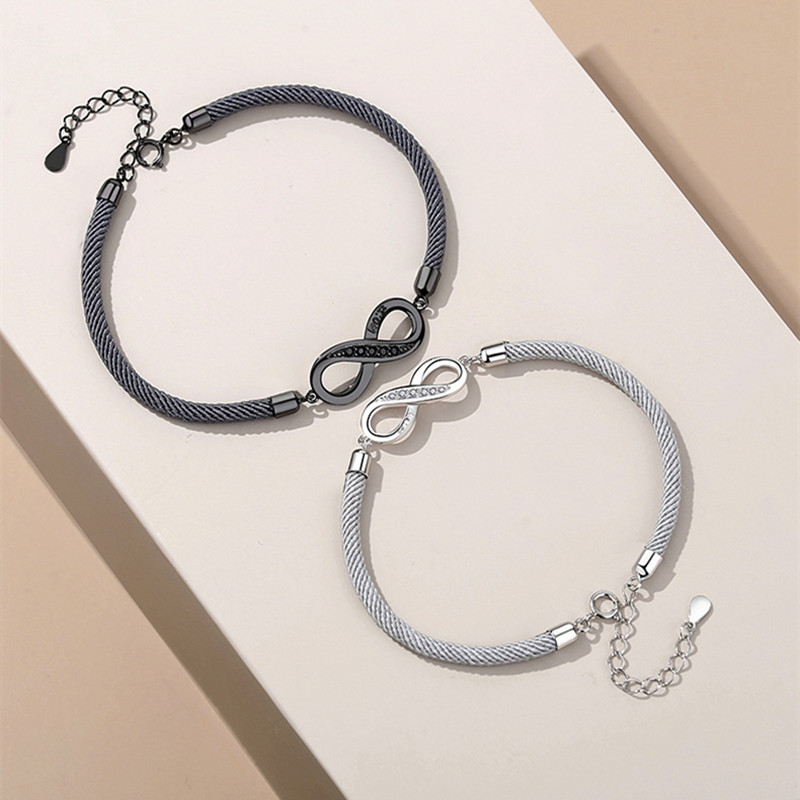 Unique Love Infinite Couple Bracelets Woven Bracelet CZ Cubic Zirconia Digit 8 Charm Bracelets for Women Men Lovers Adjustable Bracelet Cuff Bangles Jewelry - Image 7