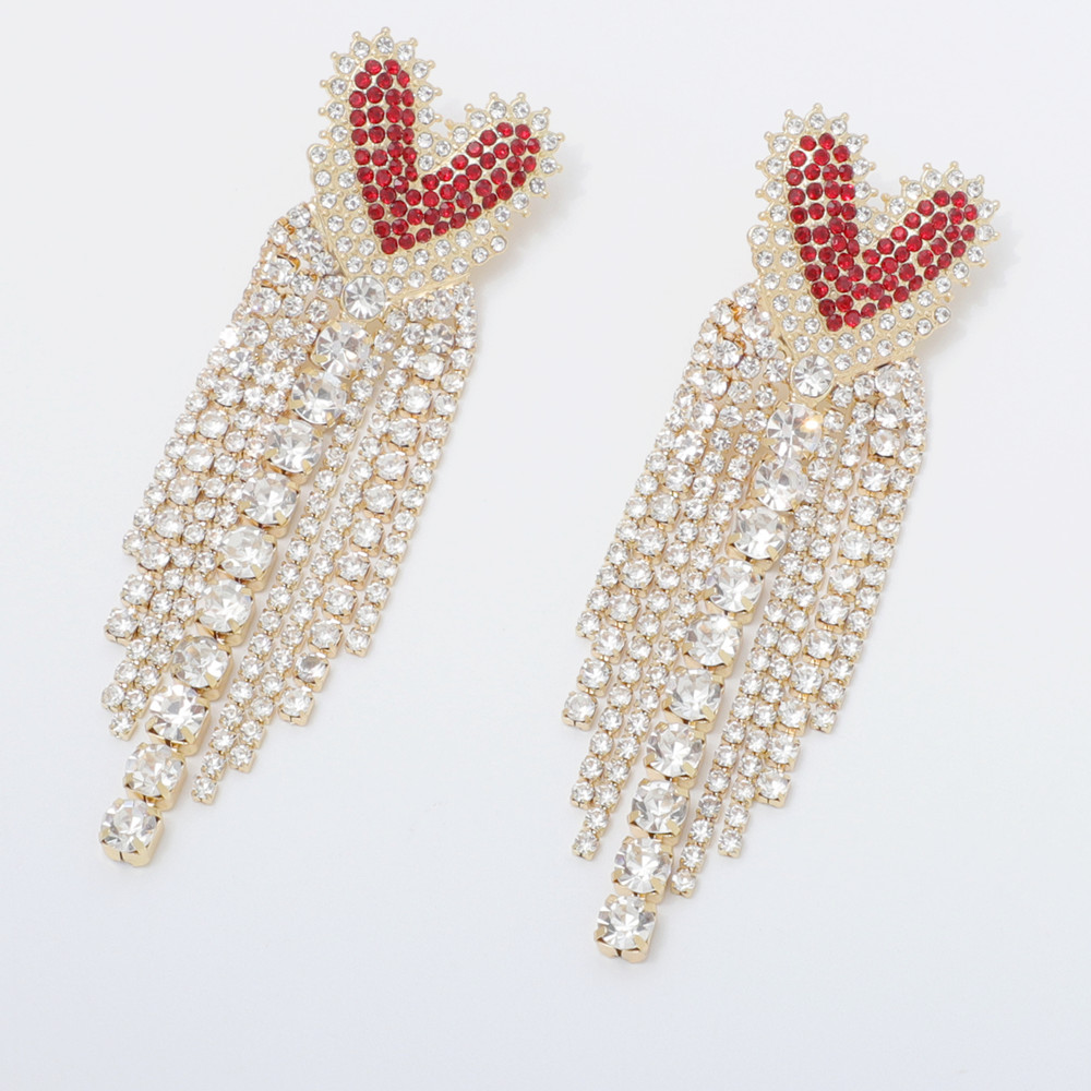 Dainty Red Rhinestone Love Heart Stud Earrings Dangling Crystal Tassel Earrings for Women Girls Wedding Party Jewelry Accessories - Image 7