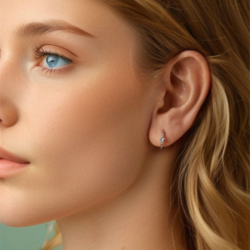 Fine Jewelry S925 Sterling Silver Hoop Earrings with Zircon Star Hoops Dangle Drop Earrings for Women Girls Jewelry Gifts - Image 7