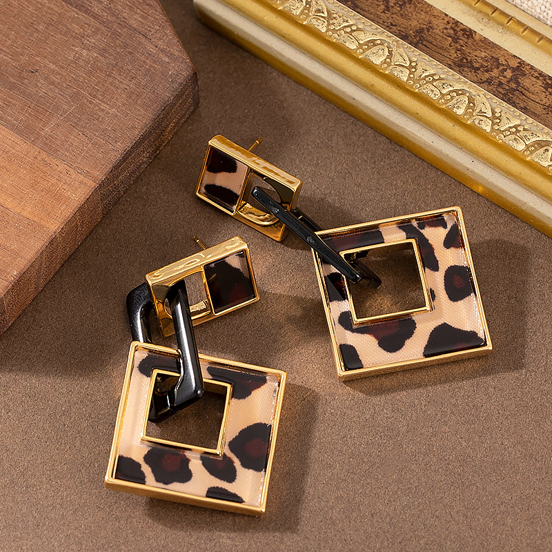 Chic Leopard and Shell Pattern Square Dangle Drop Earrings for Women Girls Trendy S925 Sterling Silver Post Geometric Earrings Jewelry Gifts - Image 3