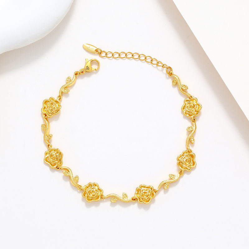 Romantic 24K Gold Plated Rose Branch Link Bracelet for Women Dainty Adjustable Rose Beaded Bracelets for Girls Valentines Mother Day Gifts - Image 7