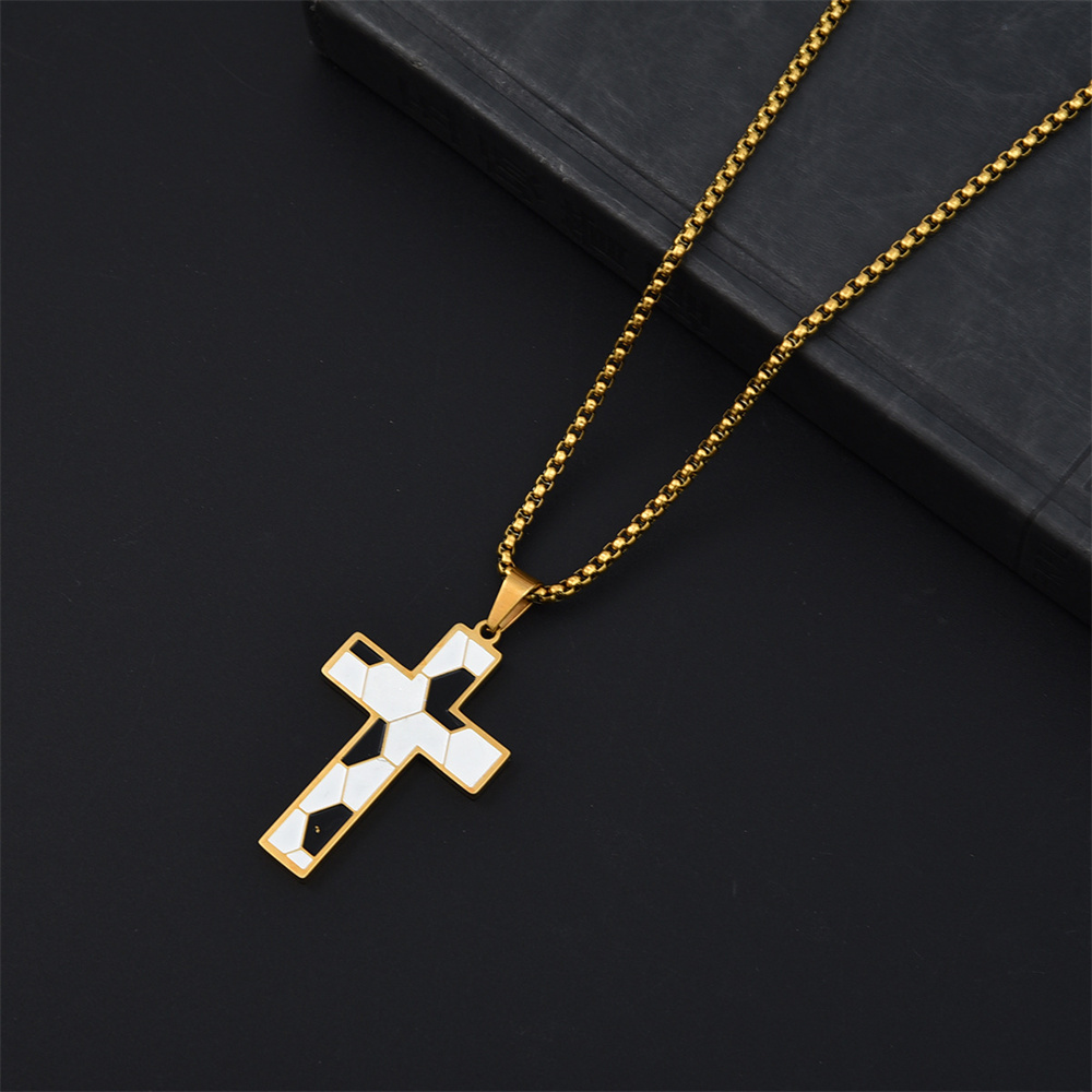 Trendy Sport Cross Necklace Silver Black Gold Plated Stainless Steel Enamel Football Cross Pendant Necklaces for Men Women Jewelry Gifts - Image 6