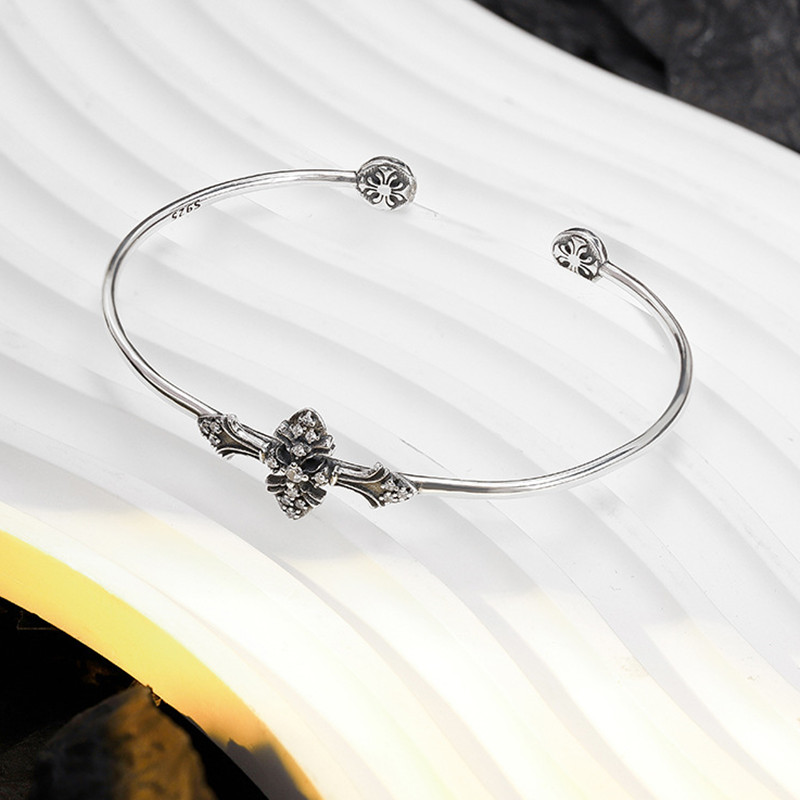 Fine Jewelry Vintage S925 Sterling Silver Rhinestone Cross Cuff Bracelet Bangle for Women Cross Open Bangles for Women Girls Gifts - Image 7