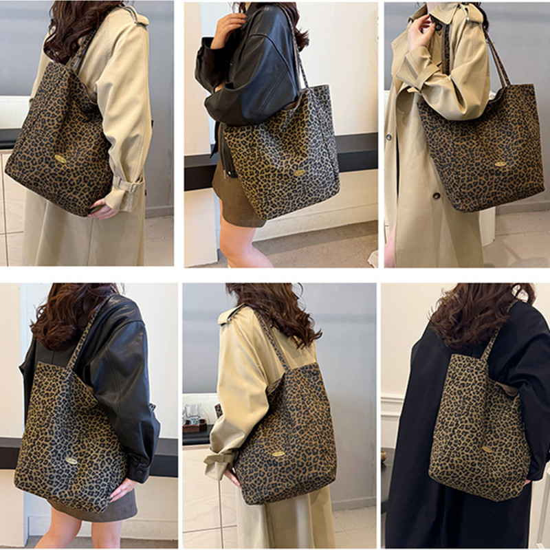 Chic Brown Leopard Print Large Canvas Bag for Women Custom Logo Tote Bags Trendy Shoulder Bags Ladies Handbags - Image 8