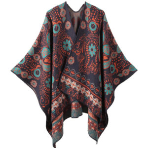 1 Women’s Colorful Cashew Shawl Wrap Open Front Knitting Jacquard Poncho Cape Thick and Warm Fall Winter Blanket for Women