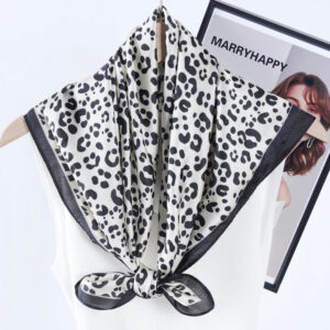 1 Leopard print silk feel square scarf Classic Silk Feel Scarf 70X70 Large Square Satin Hair Scarf for Women Fashion Leopard Print Head Wrap Bandana Trendy Headscarf Headdress