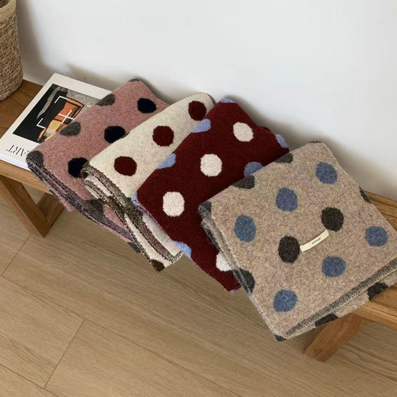 Trendy Womens Fall Winter Scarf Multicolor Warm Yarn Polka Dot Knitted Scarves for Women Girls