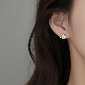 1 Mini Geometric Stud Earrings Delicate Silver Geometric Stud Earrings for Women Unique Soft Enamel Mini Triple Square Stacked Studs Earrings for Women Girls Party Wedding Birthday Gifts