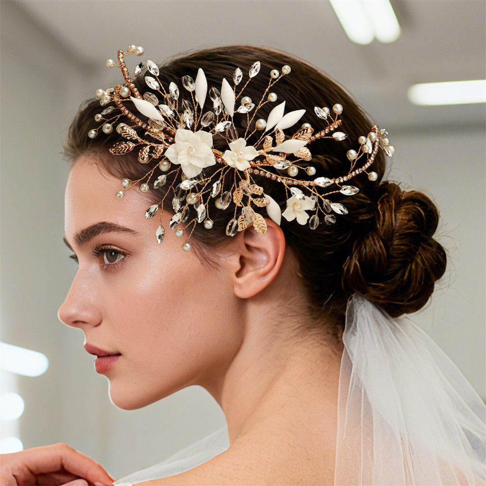 Fine Jewelry Dainty Crystal Flower Wedding Headband Bridal Headpiece Rhinestone Bridal Wedding Hair Accessories for Women Girls