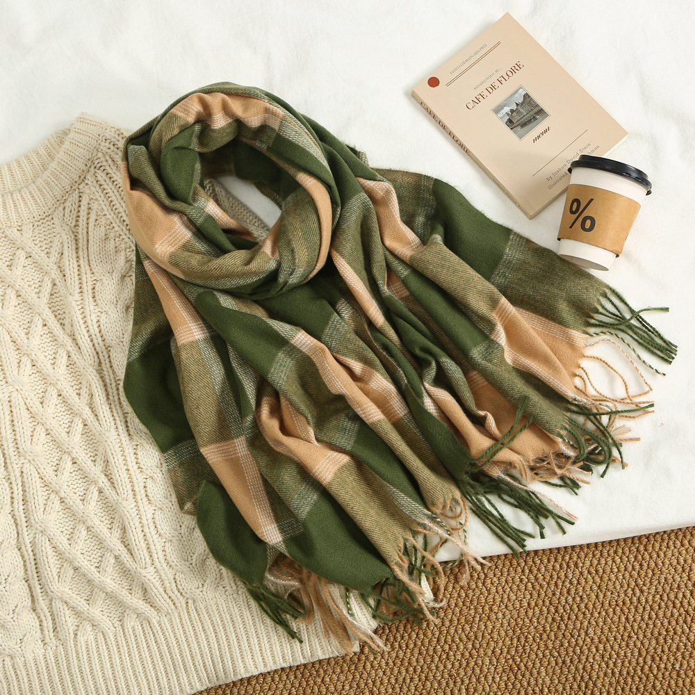 Elegant Super Soft Luxury Cashmere Feel Check Scarf for Men and Women Trendy Fall and Winter Warm Scarf Multicolor Check Classic Scarves - Image 8