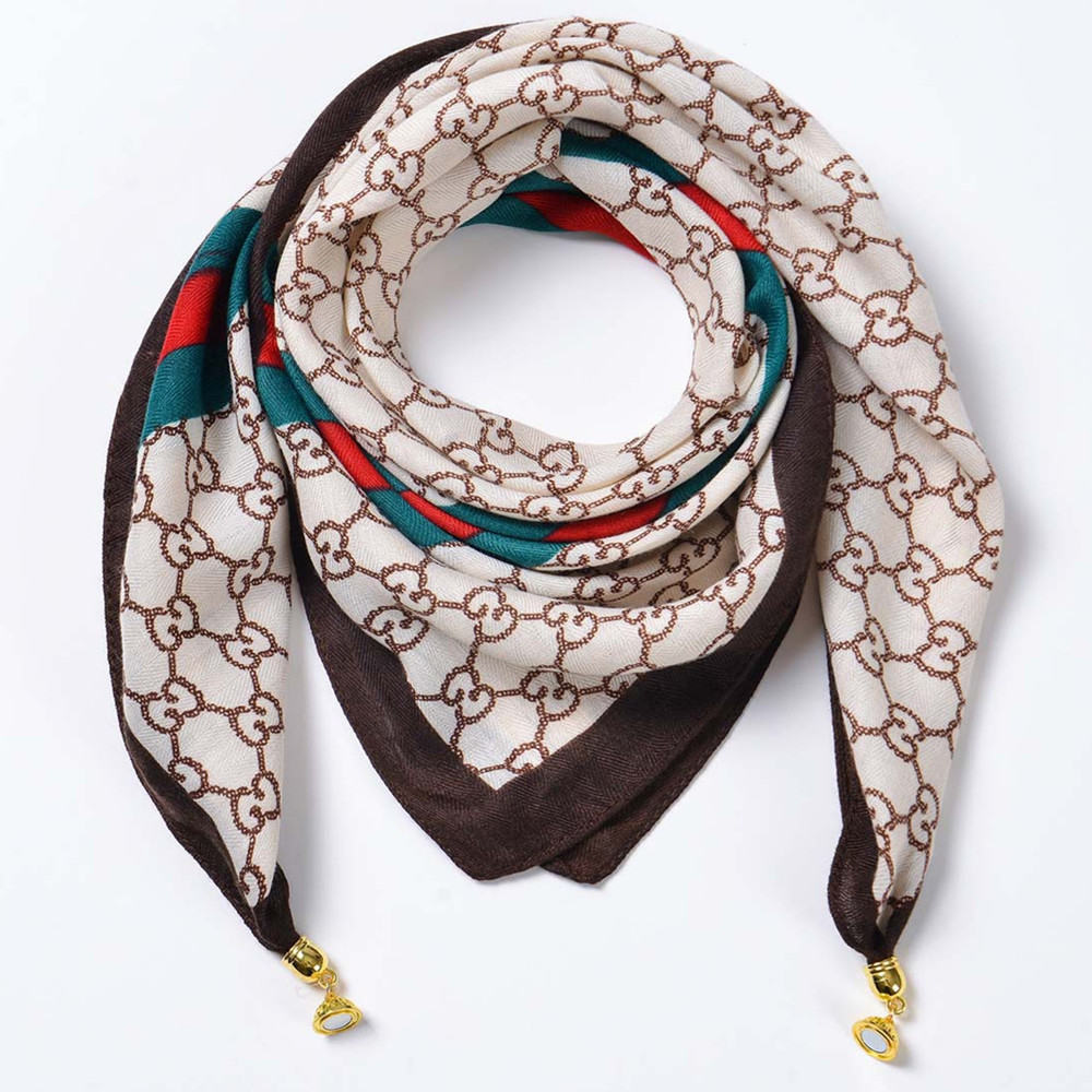 Womens Soft Scarf Necklace Magnetic Buckle Small Neckerchief Fall Winter Warm Square Scarf Neck Wrap Winter Circle Loop Scarf